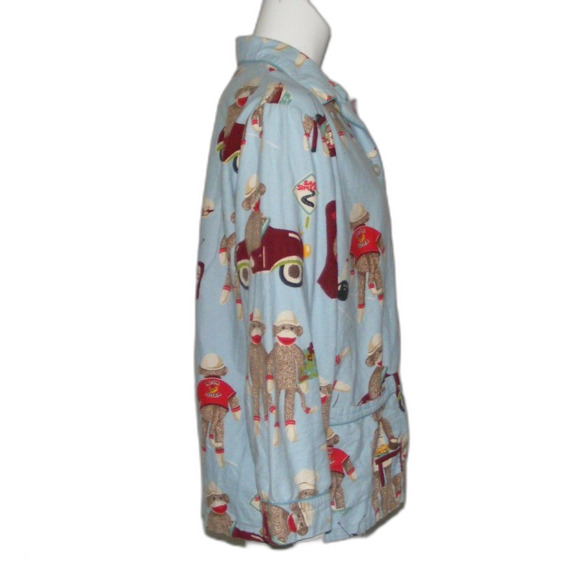 NICK & NORA Pajama Top, M, Blue, Sock Monkey Daily Tasks, Long sleeves, Fleece - Picture 5 of 8